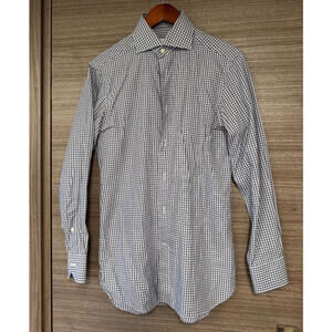 Ermenegildo Zegna Men's Dress Shirt Medium Slim Fit Blue White Checkered Italy